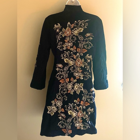 Johnny Was Navy Embroidered Corduroy Coat - Picture 7 of 12